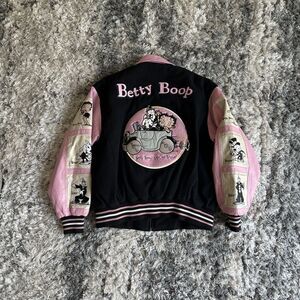 Authentic Apparel Betty Boop Leather Wool Jacket Pink Size XL Women 2004 Comics